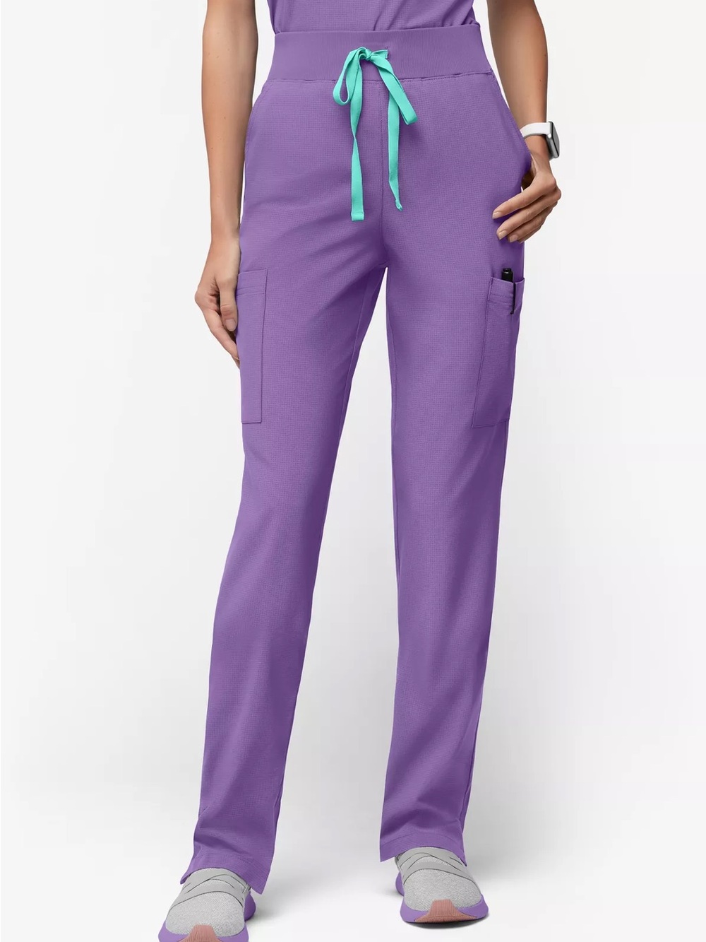Women's Purple Drawstring Cargo Fig Scrub Pants